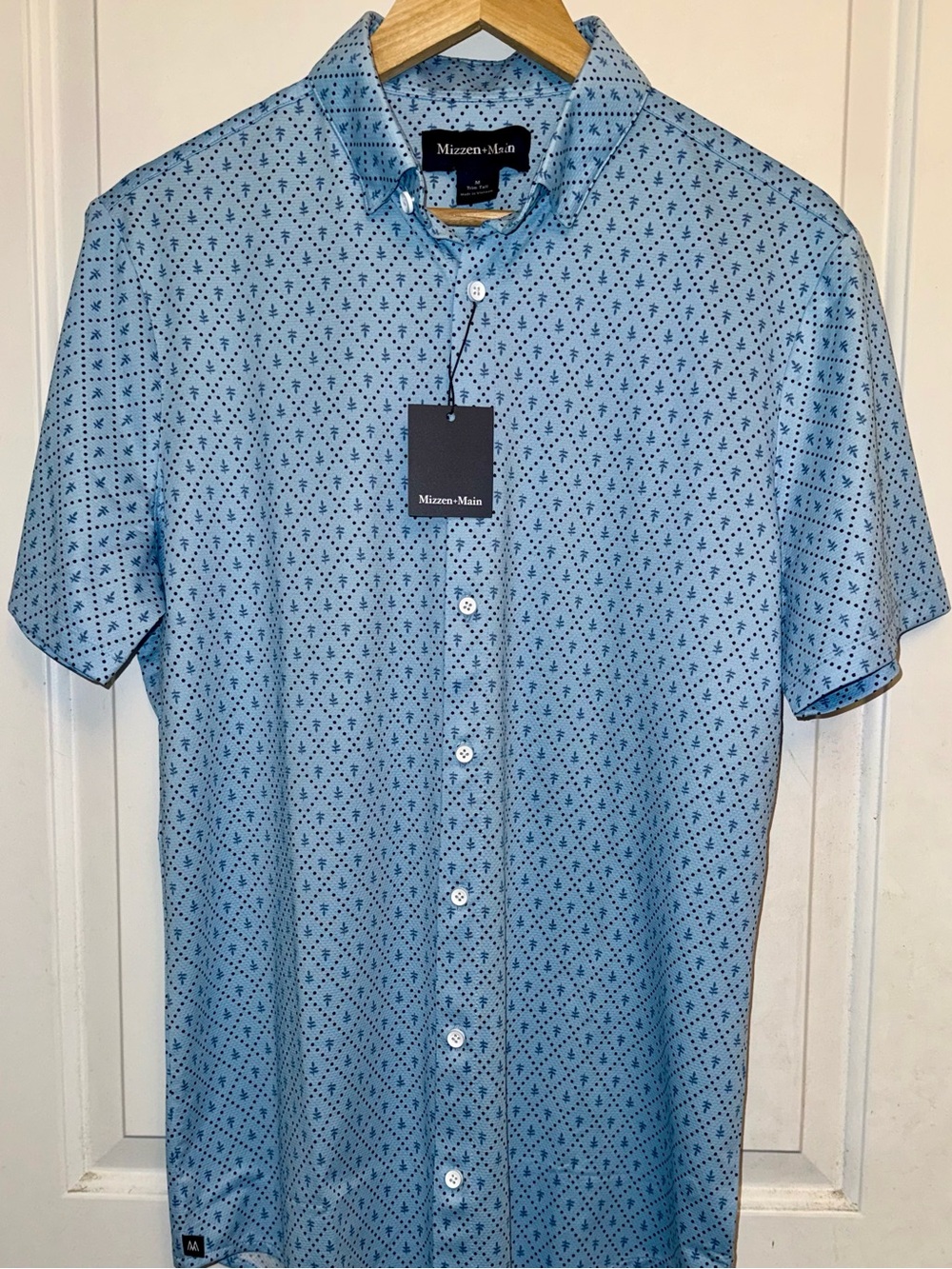 💎Mizzen+Main NWT Halyard Short Sleeve Dress Shirt in “Light Blue Diamond”